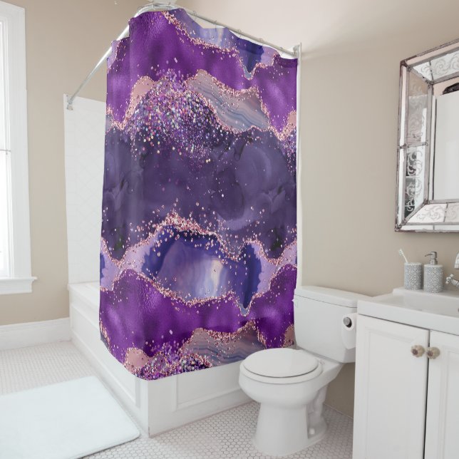 Purple Glittery Agate Texture Shower Curtain (In Situ)