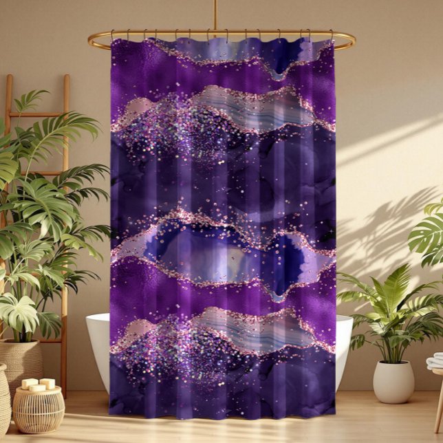 Purple Glittery Agate Texture Shower Curtain (Creator Uploaded)