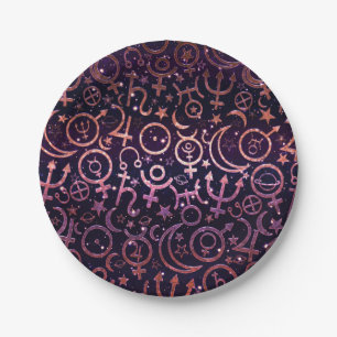 Purple Glittery Planetary Universe Space Planets Paper Plate