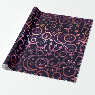 Purple Glittery Planetary Universe Space Planets Wrapping Paper
