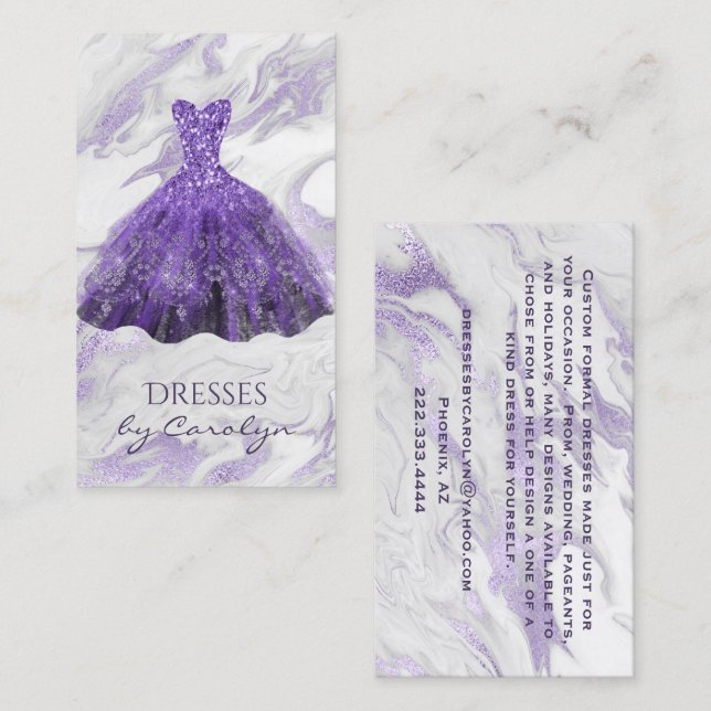 Purple Glittery Seamstress  Business Card (Front/Back)