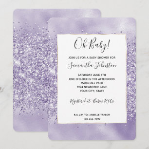 Purple Glitzy Glitter Baby Shower Invitation