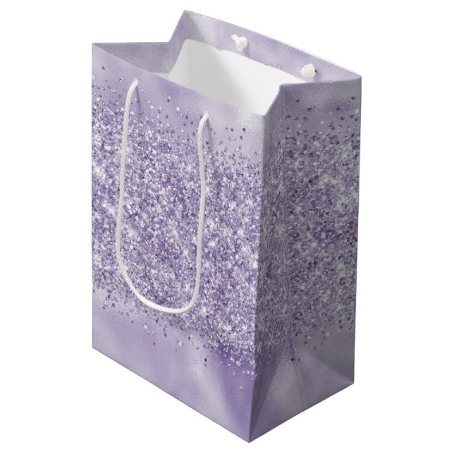 Purple Glitzy Glitter       Medium Gift Bag (Front Angled)