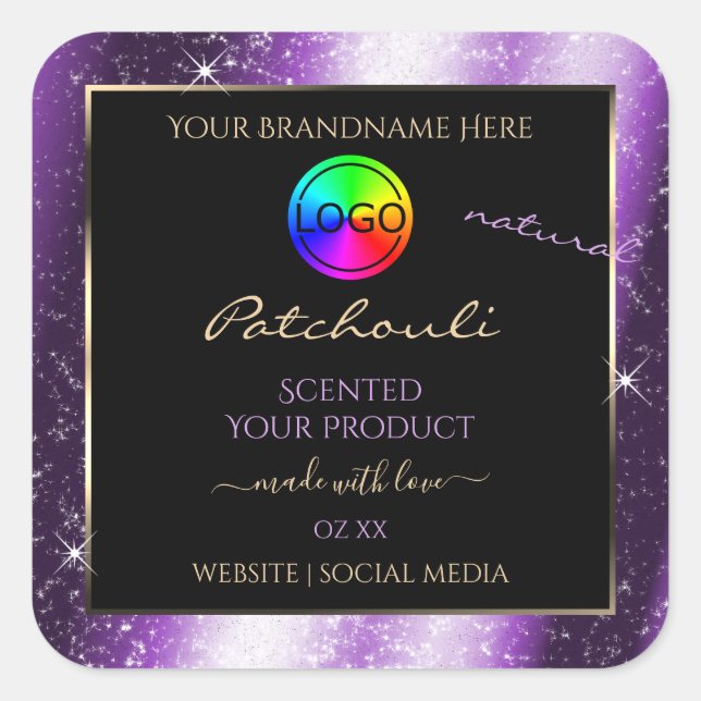 Purple Glow Glitter Frame Product Label with Logo (Front)