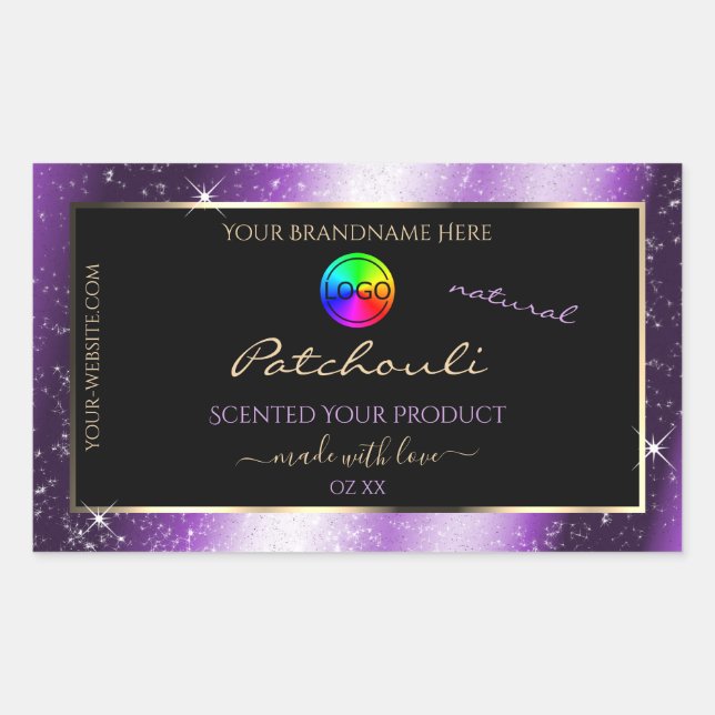 Purple Glow Glitter Frame Product Label with Logo (Front)
