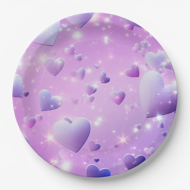 Purple Glow Heart  Paper Plate (Front)