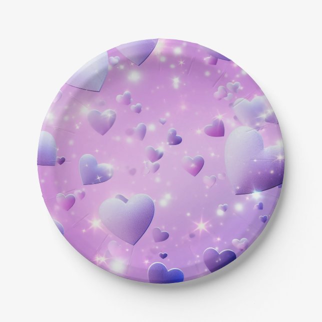 Purple Glow Heart  Paper Plate (Front)
