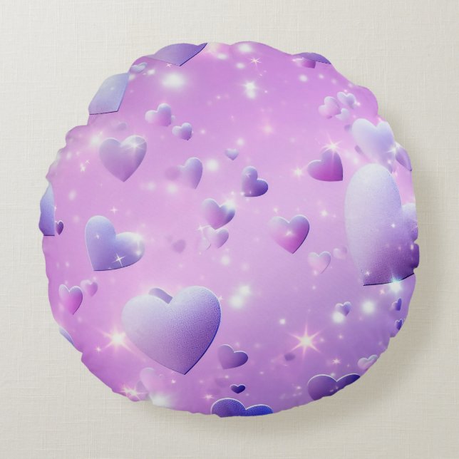 Purple Glow Heart Round Cushion (Front)