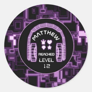 Purple Glow Video Game Headsets Party Classic Round Sticker