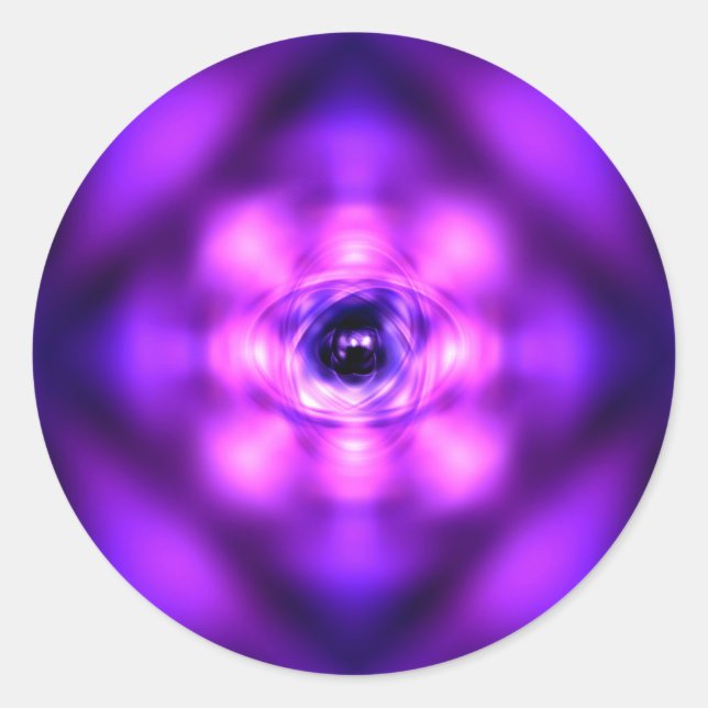 Purple glowing atom classic round sticker (Front)