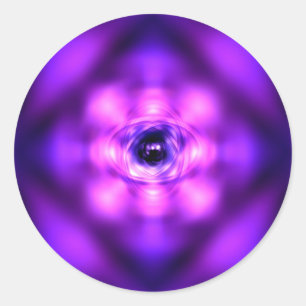 Purple glowing atom classic round sticker