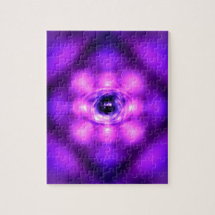 Purple glowing atom jigsaw puzzle