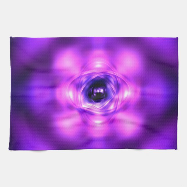 Purple glowing atom tea towel (Horizontal)