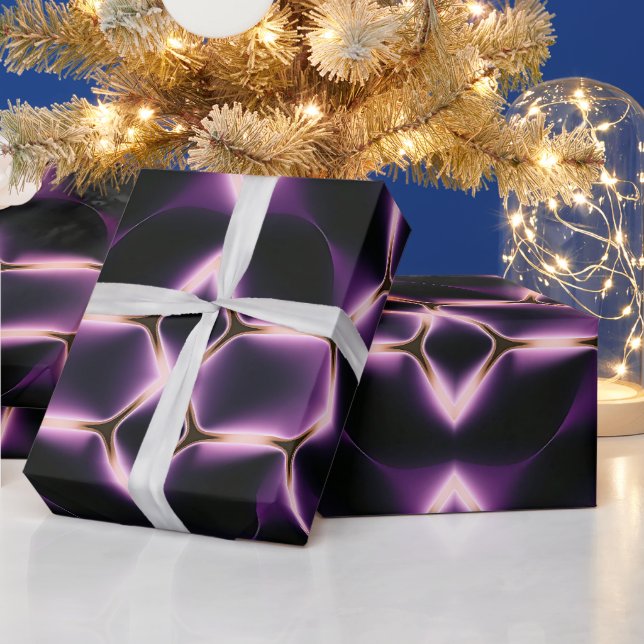 Purple Glowing Hexagon  Wrapping Paper (Holidays)