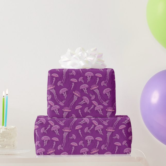 Purple glowing jelly fish pattern wrapping paper (Party Gifts)