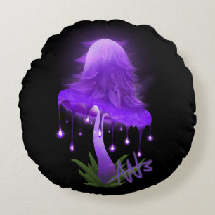 Purple Glowing Mushroom Round Cushion