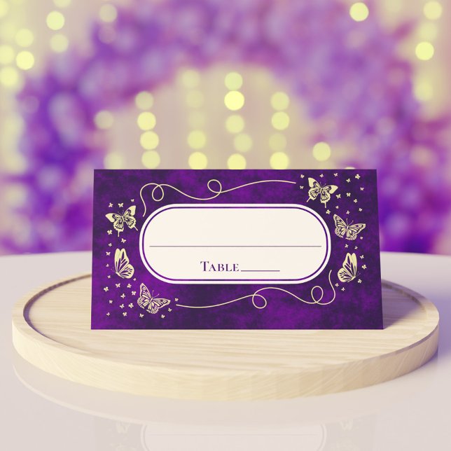Purple Gold 15 Years Old Quinceañera Butterflies Place Card (Purple Gold 15 Years Old Quinceañera Butterflies Place Card)