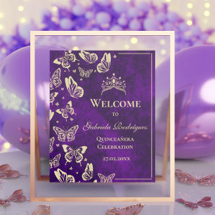 Purple Gold 15th Birthday Quinceañera Welcome Poster