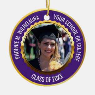 Purple Gold 2 Photo Graduation Class of 2021 Ceramic Ornament
