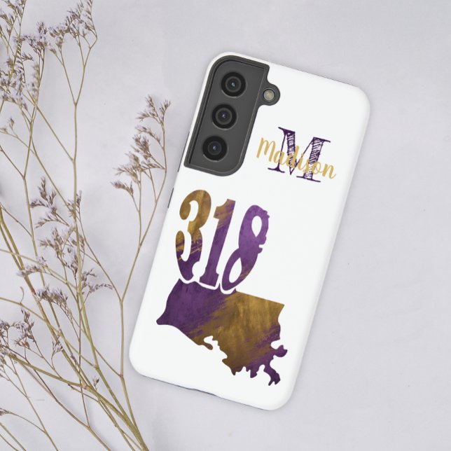 Purple Gold 318 Area Code Louisiana Initial Name Samsung Galaxy S22 Case (Creator Uploaded)