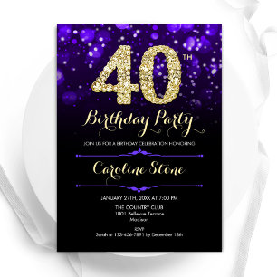 Purple Gold 40th Birthday Invitation