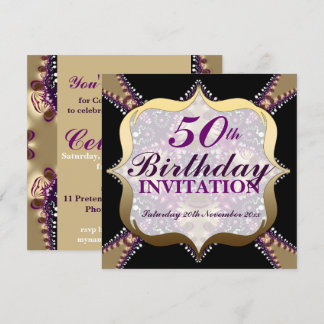 Purple+Gold 50th Birthday Celebrations Invitation