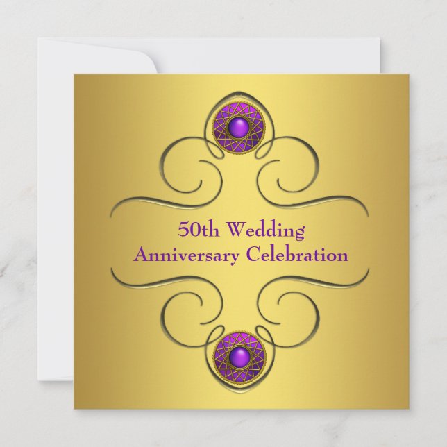 Purple Gold 50th Wedding Anniversary Party Invitation (Front)
