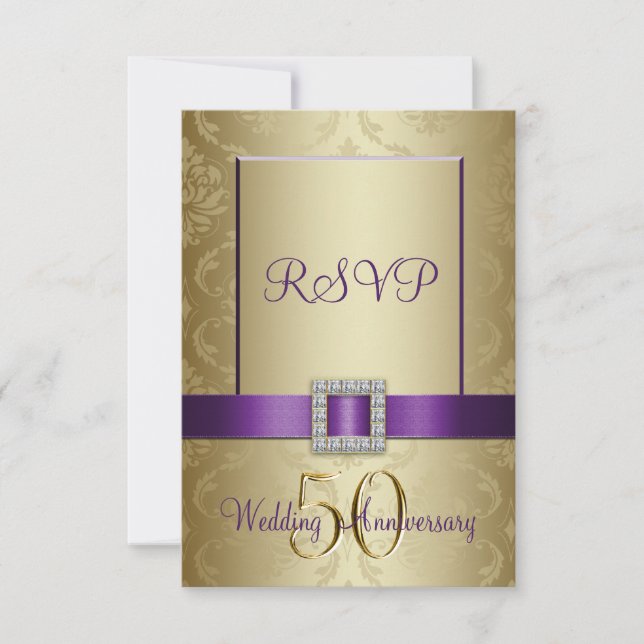 Purple Gold 50th Wedding Anniversary RSVP Card (Front)