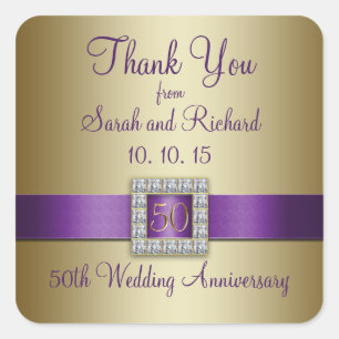 Purple Gold 50th Wedding Anniversary Thank You Square Sticker