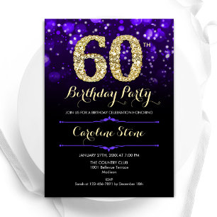 Purple Gold 60th Birthday Invitation