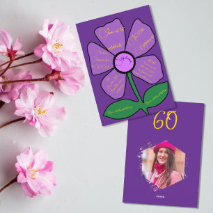 Purple & Gold 60th Birthday Simple Doodle Flower Invitation