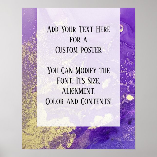 Purple & Gold Abstract Alcohol Ink Fluid Art DIY Poster (Front)