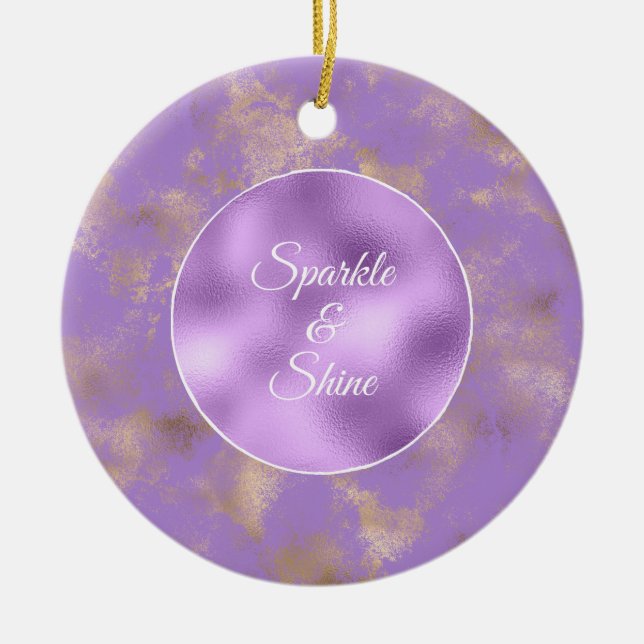 Purple Gold Abstract Ceramic Ornament (Front)