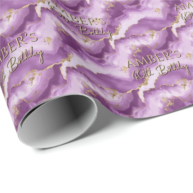 Purple Gold Abstract Marble Design Wrapping Paper (Roll Corner)