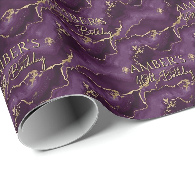 Purple Gold Abstract Marble Design Wrapping Paper (Roll Corner)