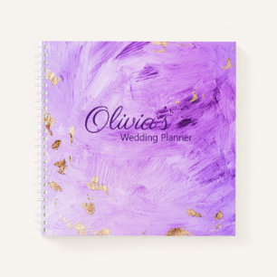 Purple Gold Abstract Name Wedding Planner Notebook