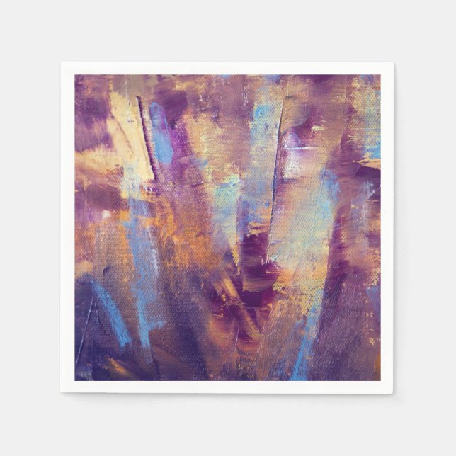 Purple & Gold Abstract Oil Painting Metallic Napkin (Front)