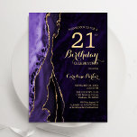 Purple Gold Agate 21st  Birthday Invitation<br><div class="desc">Purple and gold agate 21st birthday party invitation. Elegant modern design featuring watercolor agate marble geode background,  faux glitter gold and typography script font. Trendy invite card perfect for a stylish women's bday celebration. Printed Zazzle invitations or instant download digital printable template.</div>
