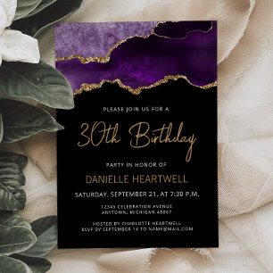Purple Gold Agate 30th Birthday Invitation