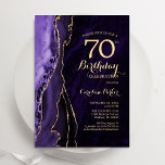 Purple Gold Agate 70th Birthday Invitation<br><div class="desc">Purple and gold agate 70th birthday party invitation. Elegant modern design featuring watercolor agate marble geode background,  faux glitter gold and typography script font. Trendy invite card perfect for a stylish women's bday celebration. Printed Zazzle invitations or instant download digital printable template.</div>