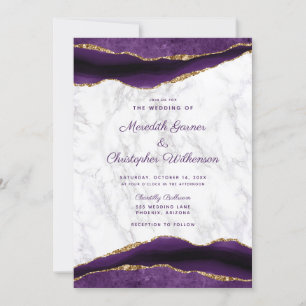 Purple Gold Agate and Marble Wedding Invitation
