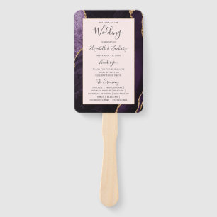 Purple Gold Agate Blush Pink Wedding Program Hand Fan