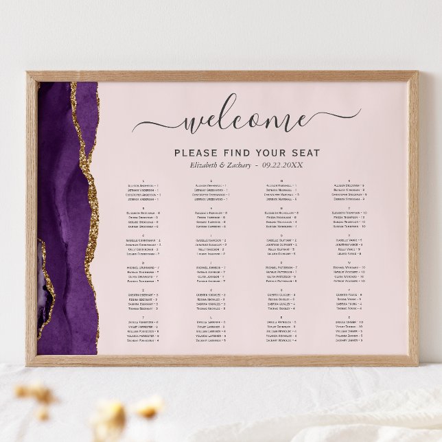 Purple Gold Agate Blush Pink Wedding Seating Poster (Creator Uploaded)