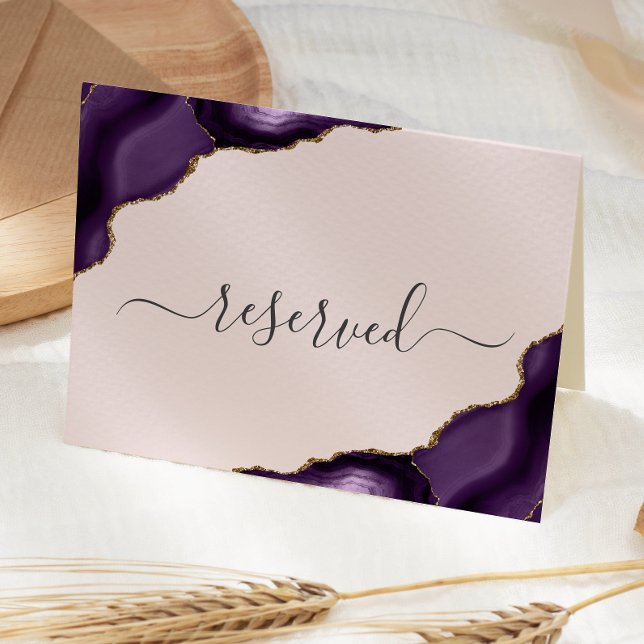 Purple Gold Agate Blush Reserved Wedding Place Card (Creator Uploaded)