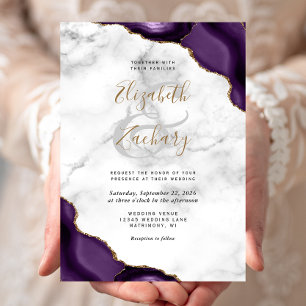 Purple Gold Agate Corners Marble Wedding Invitation