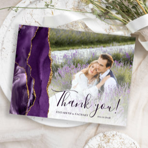 Purple Gold Agate Custom Photo Thank You Postcard