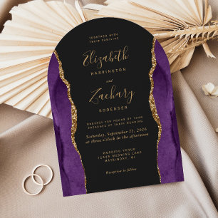 Purple Gold Agate Dark Arch Wedding Invitation