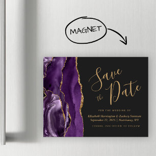 Purple Gold Agate Dark Magnetic Save the Date