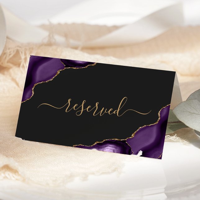 Purple Gold Agate Dark Reserved Wedding Place Card (Creator Uploaded)