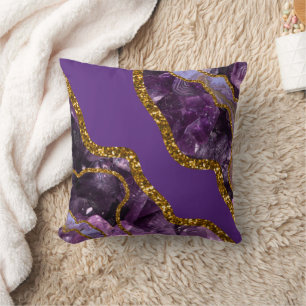 Purple & Gold Agate Geode Glitter Cushion